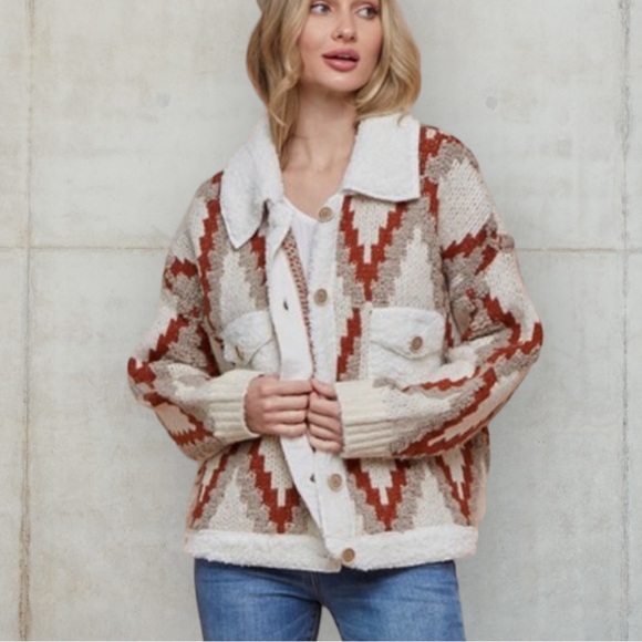 New Geometric Print Sweater Coat - Picture 4 of 5